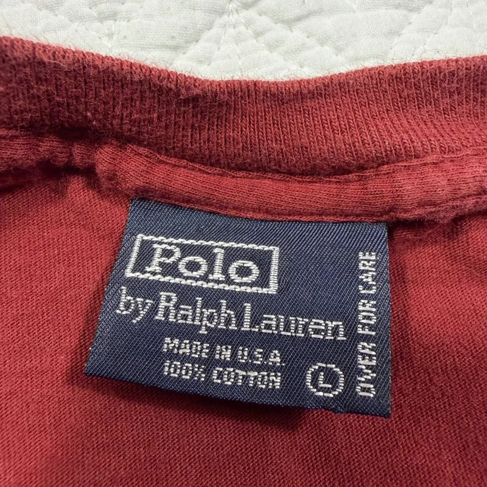 VTG Polo Ralph Lauren‎ Mens Long Sleeve Pocket T-Shirt Large Made in USA Red EUC